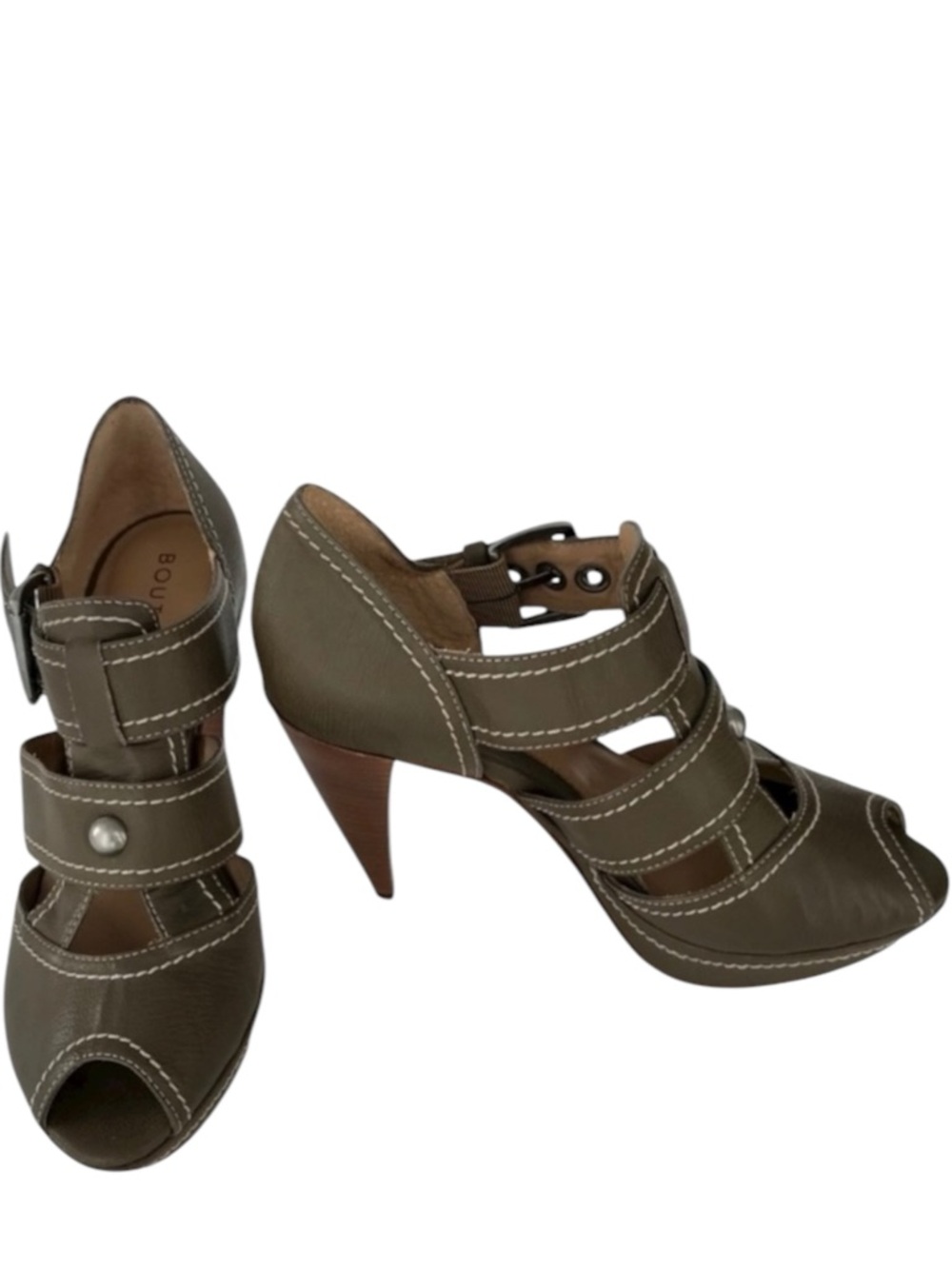 BOUTIQUE 9 Leather Shoes Cone Heels Size 6 Brown Olive Strappy Straps NWOT